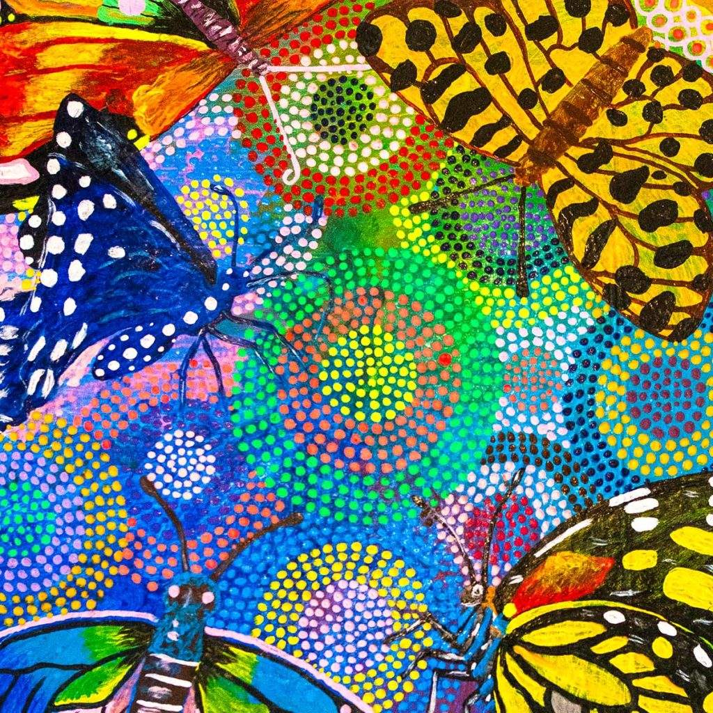 Colectivo Jatibina: Wo Natur, Kunst und Gemeinschaft - neben psychedelischen Visionen, Heilung und Verantwortung für die Erde - untrennbar miteinander verwoben sind. Shipibo Gruppenausstellung. Psychedelische Kunst aus dem Amazonas.